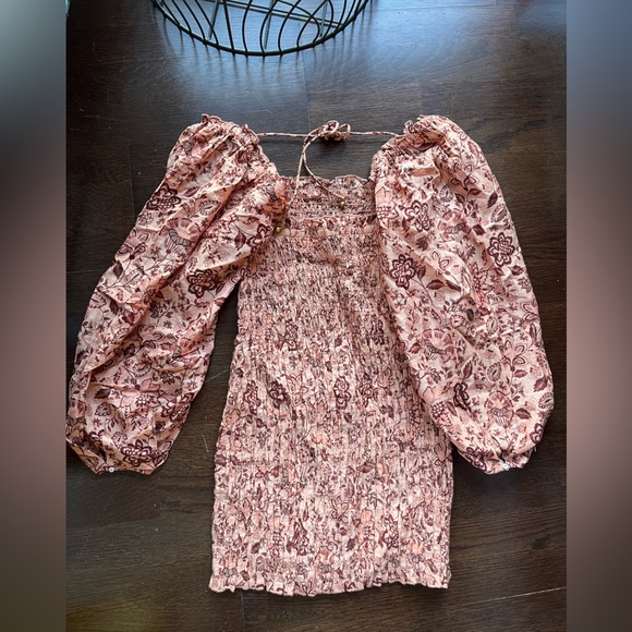 Free People Smock It To Me Apricot Combo Mini Dress XS - Picture 6 of 7